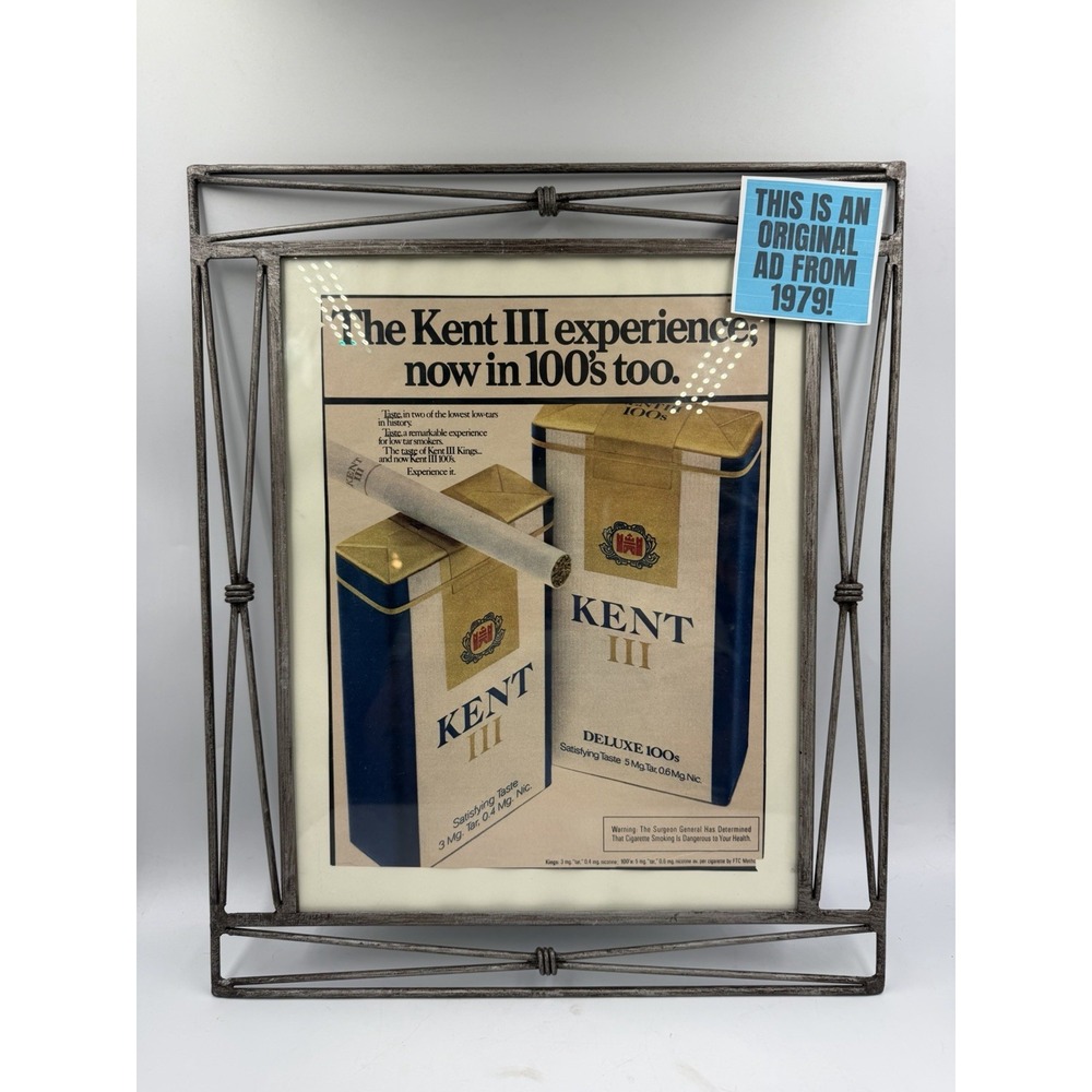 Vintage 1981 KENT III Cigarettes Advertising Sign With Vintage Frame Heavy